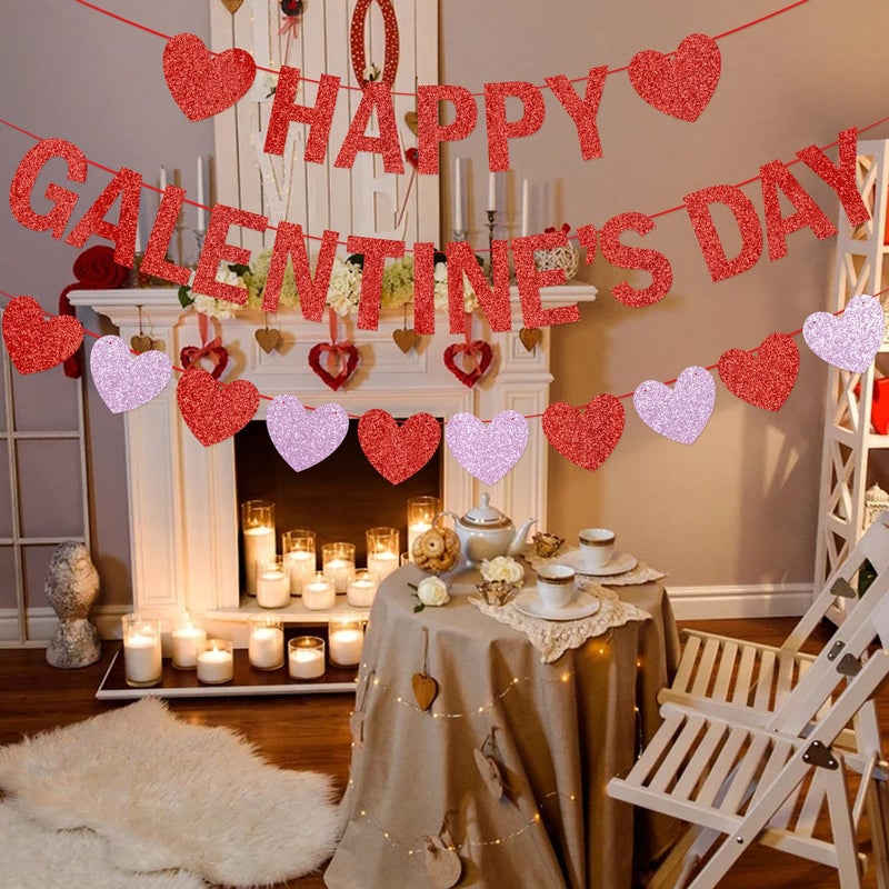 MZ.ogm Happy Galentines Day Banner with Heart Banner Garland Happy Galentines Day Decorations Galentines Day Party Supplies for Galentine's Day - Image 2